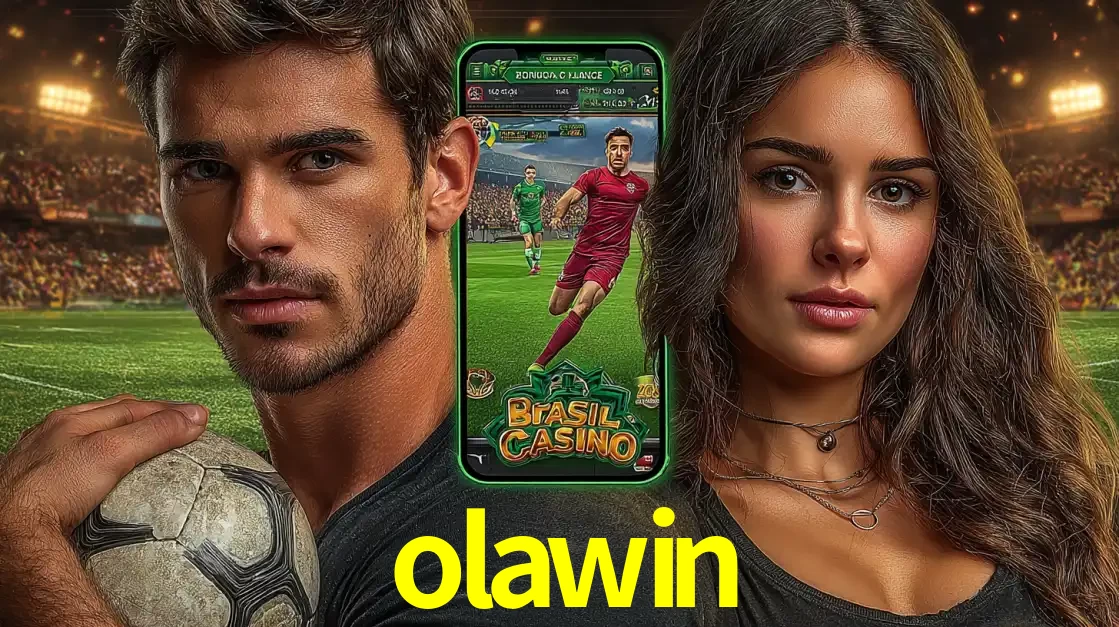 Homem segurando uma bola de futebol e uma mulher ao lado de um smartphone exibindo o jogo de apostas esportivas da olawin. Faça seu palpite no cassino online.
